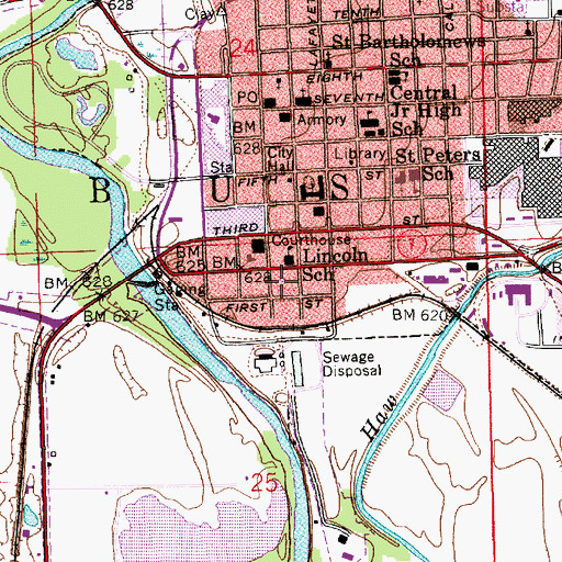 Topographic Map of Columbus Police Department, IN