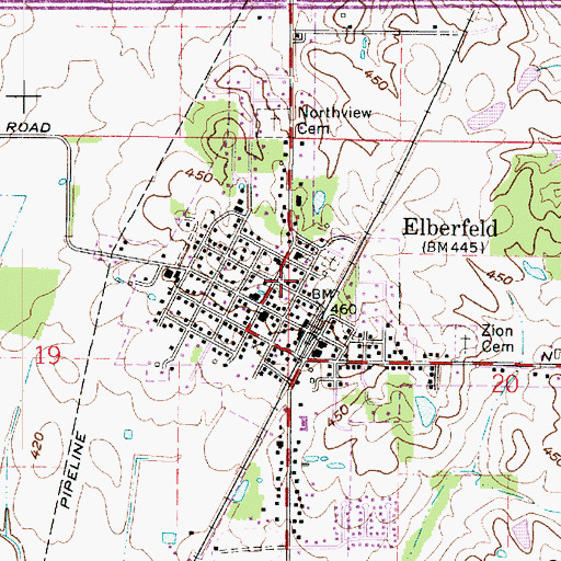 Topographic Map of Elberfeld Town Marshal, IN