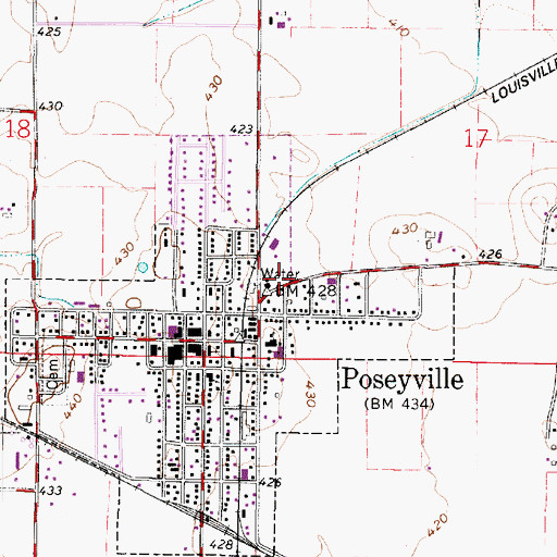 Topographic Map of Poseyville Police Department, IN