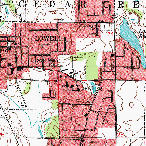 Topographic Map of Lowell Police Department, IN