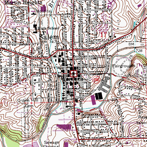 Topographic Map of Salem Police Department, IN