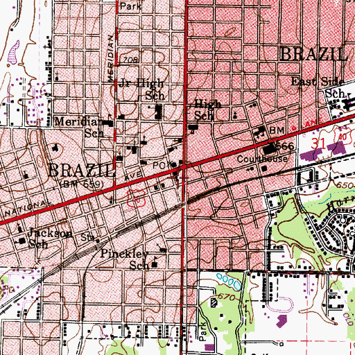 Topographic Map of Brazil Police Department, IN