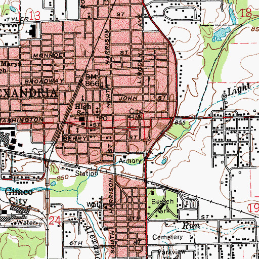 Topographic Map of Alexandria Police Department, IN