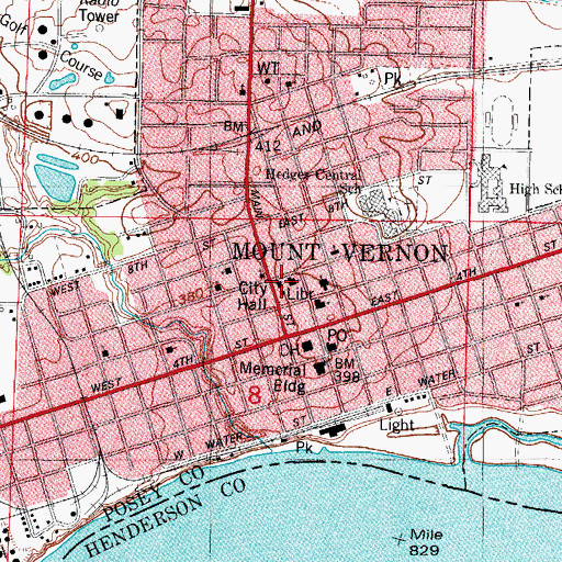 Topographic Map of Mount Vernon Police Department, IN