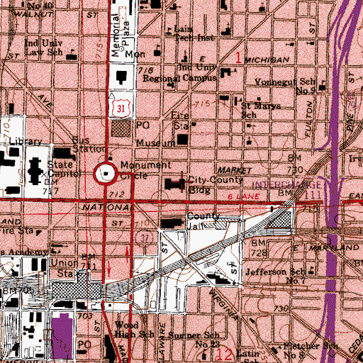 Topographic Map of Indianapolis Metropolitan Police Department Headquarters, IN