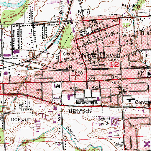 Topographic Map of New Haven Police Department, IN
