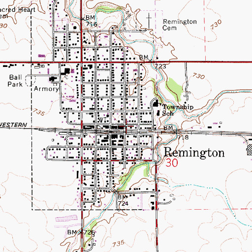 Topographic Map of Remington Police Department, IN