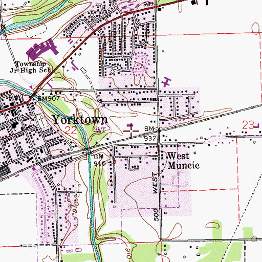Topographic Map of Yorktown Police Department, IN