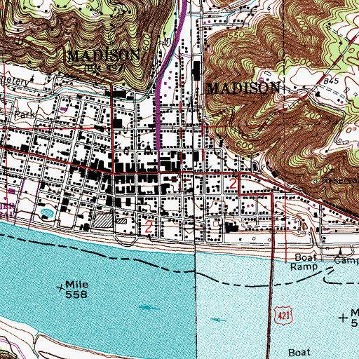 Topographic Map of Jefferson County Sheriff, IN