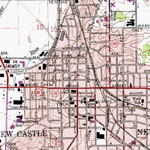 Topographic Map of New Castle Police Department, IN