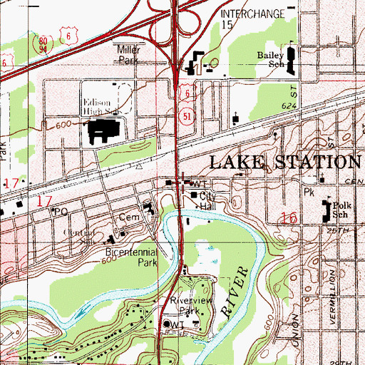Topographic Map of Lake Station Police Department, IN