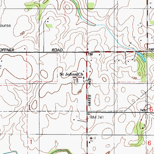 Topographic Map of Saint John's Lutheran Church Cemetery, IL