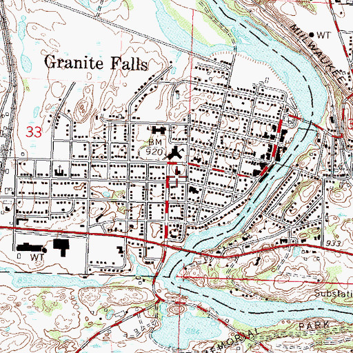 Topographic Map of Yellow Medicine County Jail, MN