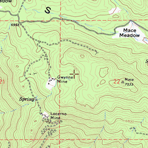 Topographic Map of Gwynnette Mine, CA