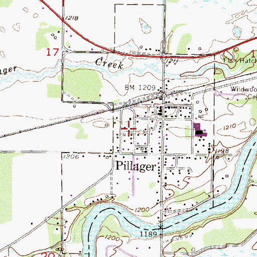Topographic Map of Cass County Sheriff's Office Pillager, MN