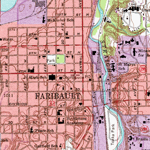 Topographic Map of Faribault Police Department, MN