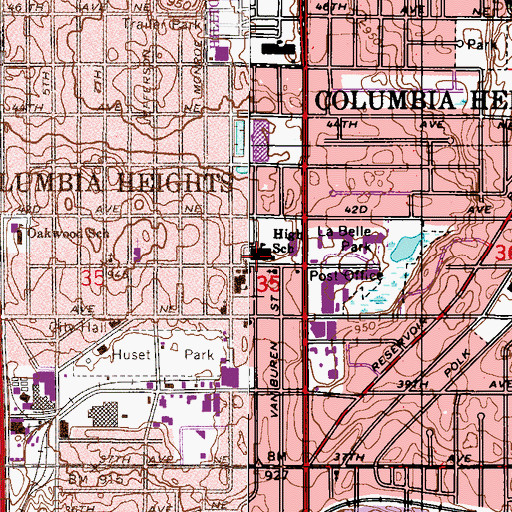 Topographic Map of Columbia Heights Police Department, MN