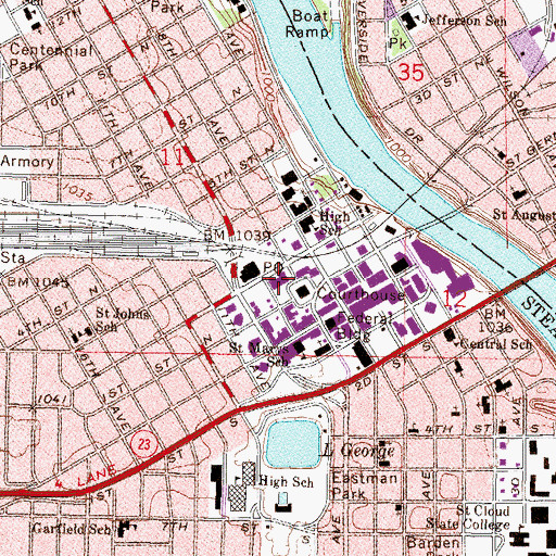 Topographic Map of Stearns County Sheriff's Office, MN