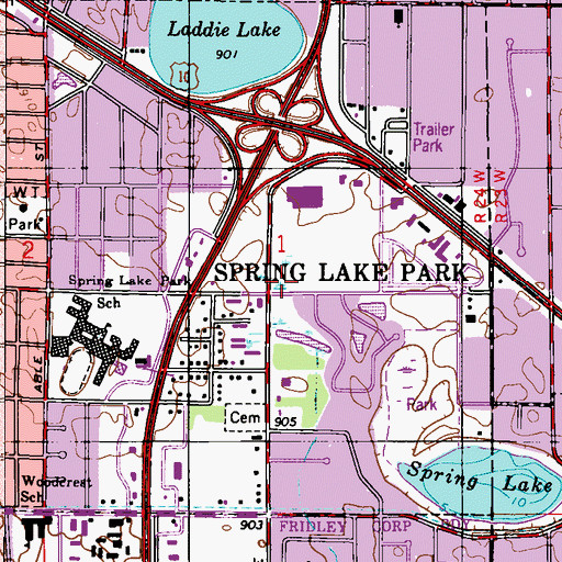 Topographic Map of Spring Lake Park Police Department, MN