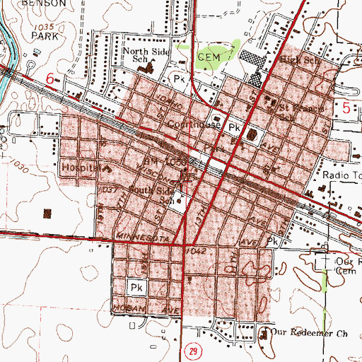 Topographic Map of Benson Police Department, MN