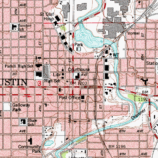 Topographic Map of AUSTIN Police Department, MN