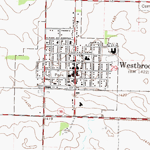Topographic Map of Westbrook Police Department, MN