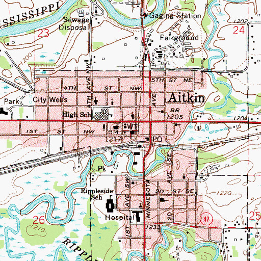 Topographic Map of Aitkin Police Department, MN