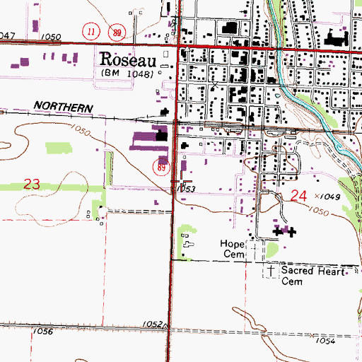 Topographic Map of Roseau County Jail, MN