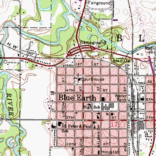 Topographic Map of Faribault County Jail, MN
