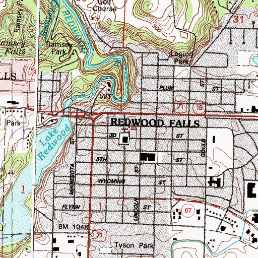 Topographic Map of Redwood Falls Police Department, MN
