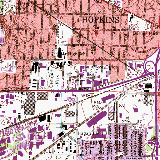 Topographic Map of Hopkins Police Department, MN