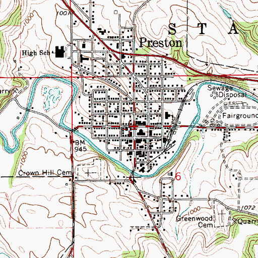 Topographic Map of Preston Police Department, MN