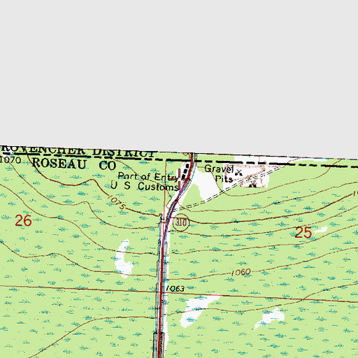 Topographic Map of United States Customs and Border Protection - Port of Entry - Roseau, MN
