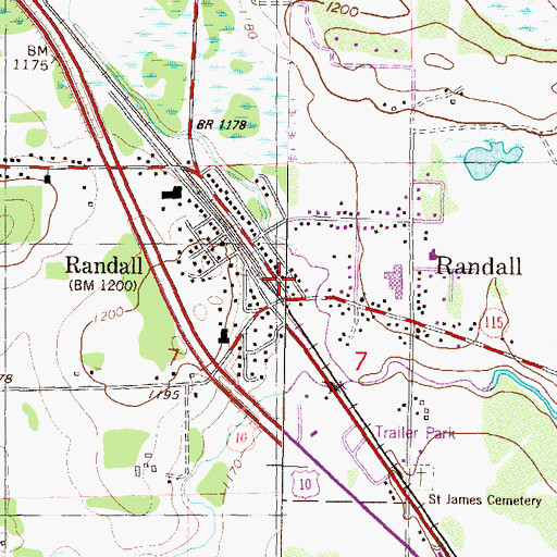 Topographic Map of Randall Police Department, MN