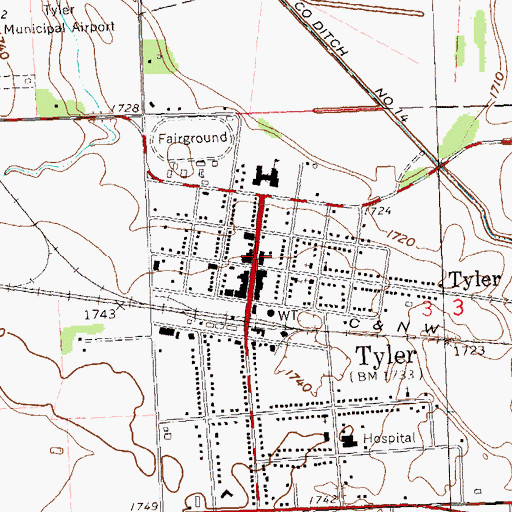 Topographic Map of Tyler Police Department, MN