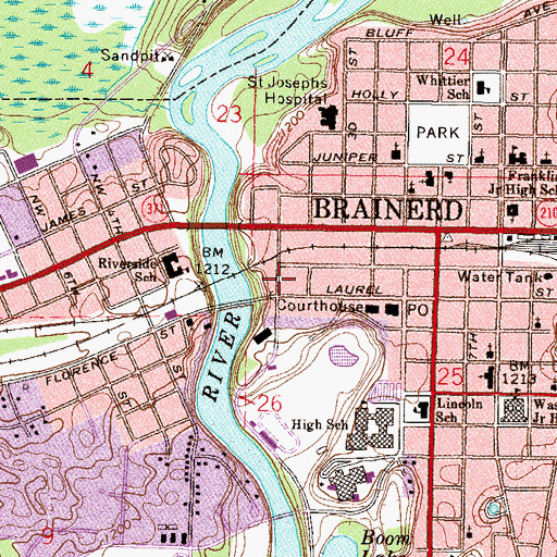 Topographic Map of Brainerd Police Department, MN