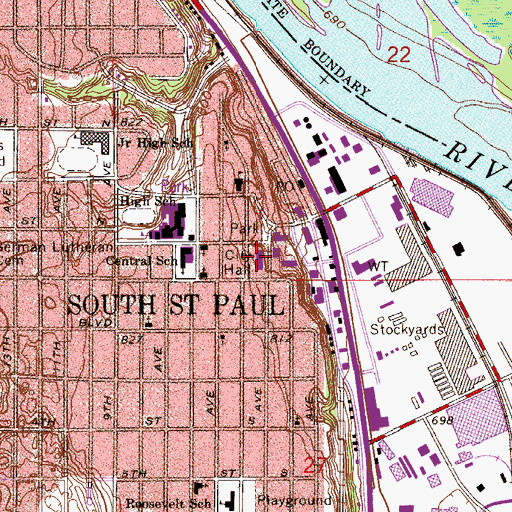 Topographic Map of South Saint Paul Police Department, MN