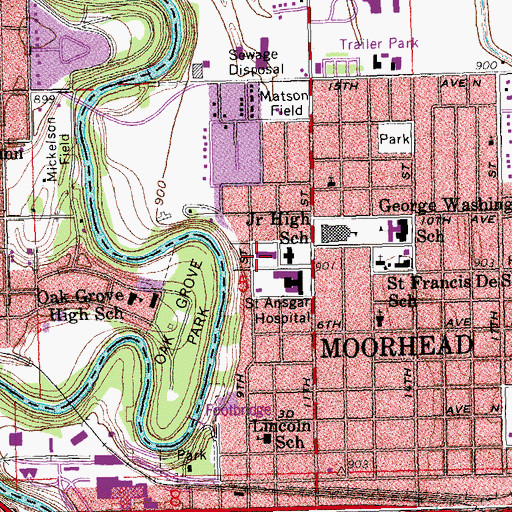 Topographic Map of Moorhead Police Department, MN