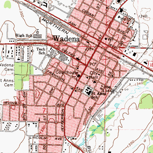 Topographic Map of Wadena County Jail, MN