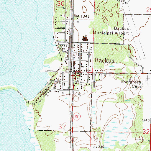 Topographic Map of Backus Police Department, MN