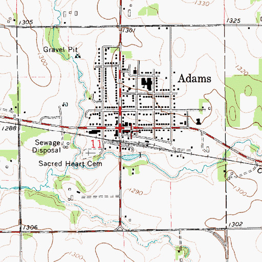 Topographic Map of Adams Police Department, MN