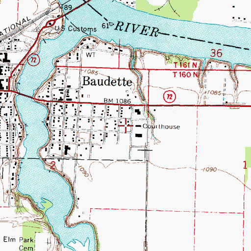 Topographic Map of Lake of the Woods County Jail, MN