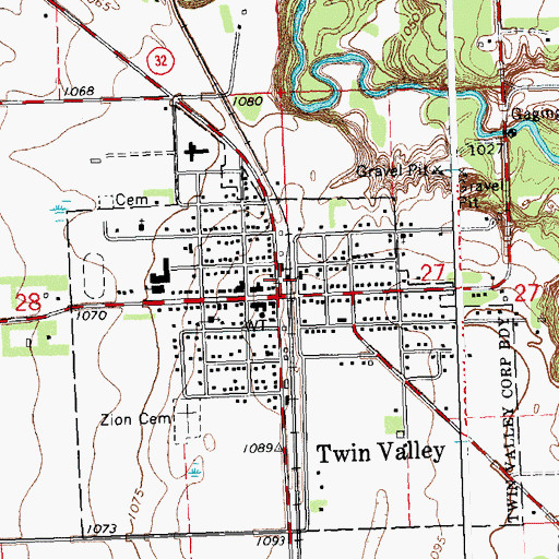 Topographic Map of Twin Valley Police Department, MN