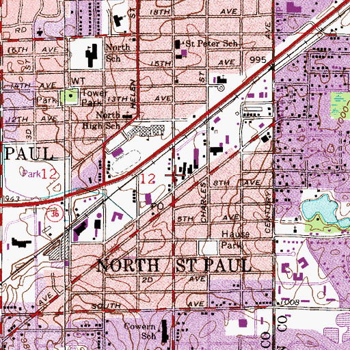 Topographic Map of North Saint Paul Police Department, MN