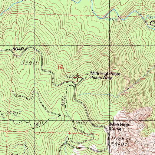 Topographic Map of Mile High Vista Campground, CA