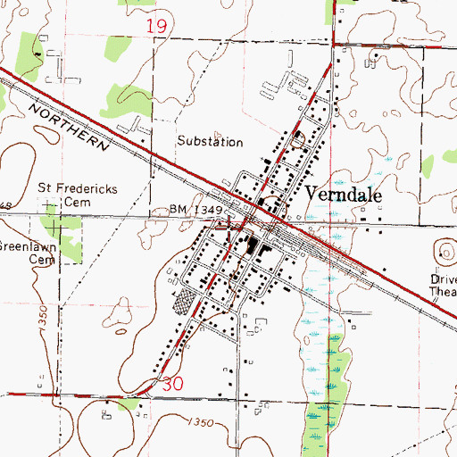 Topographic Map of Verndale Police Department, MN