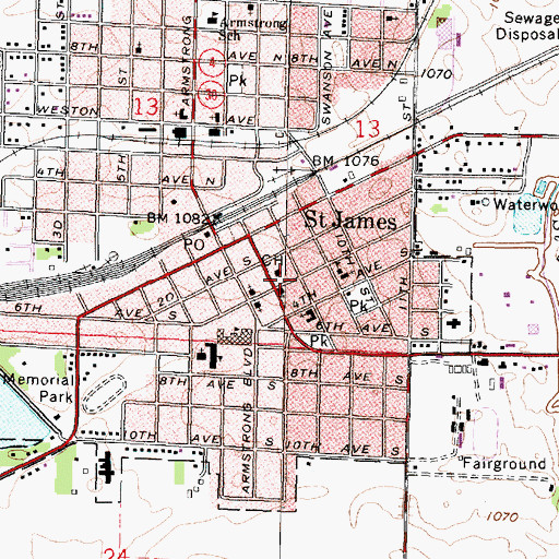 Topographic Map of Watonwan County Jail, MN