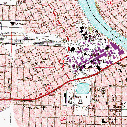 Topographic Map of Saint Cloud Police Department, MN