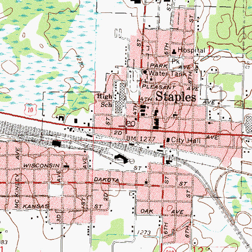 Topographic Map of Staples Police Department, MN