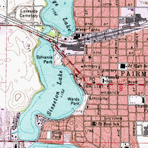 Topographic Map of Fairmont Police Department, MN
